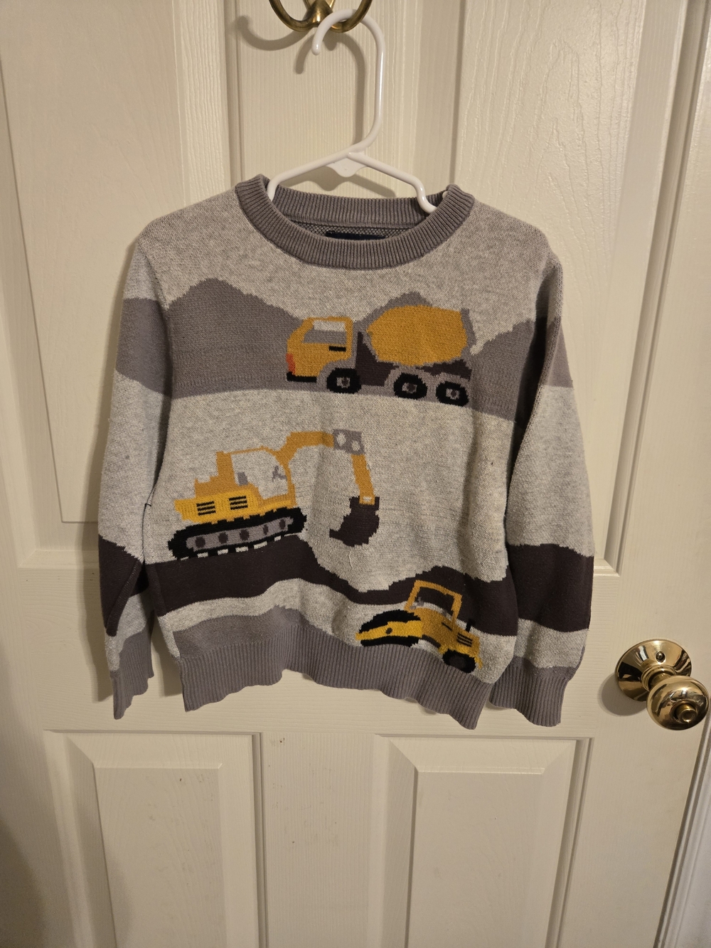 Andy & Evan Gray Crewneck Sweater with Yellow Construction Trucks